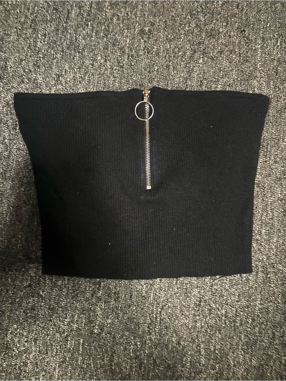 Kendall & Kylie Black Ribbed Bandeau with Silver Zipper Pull